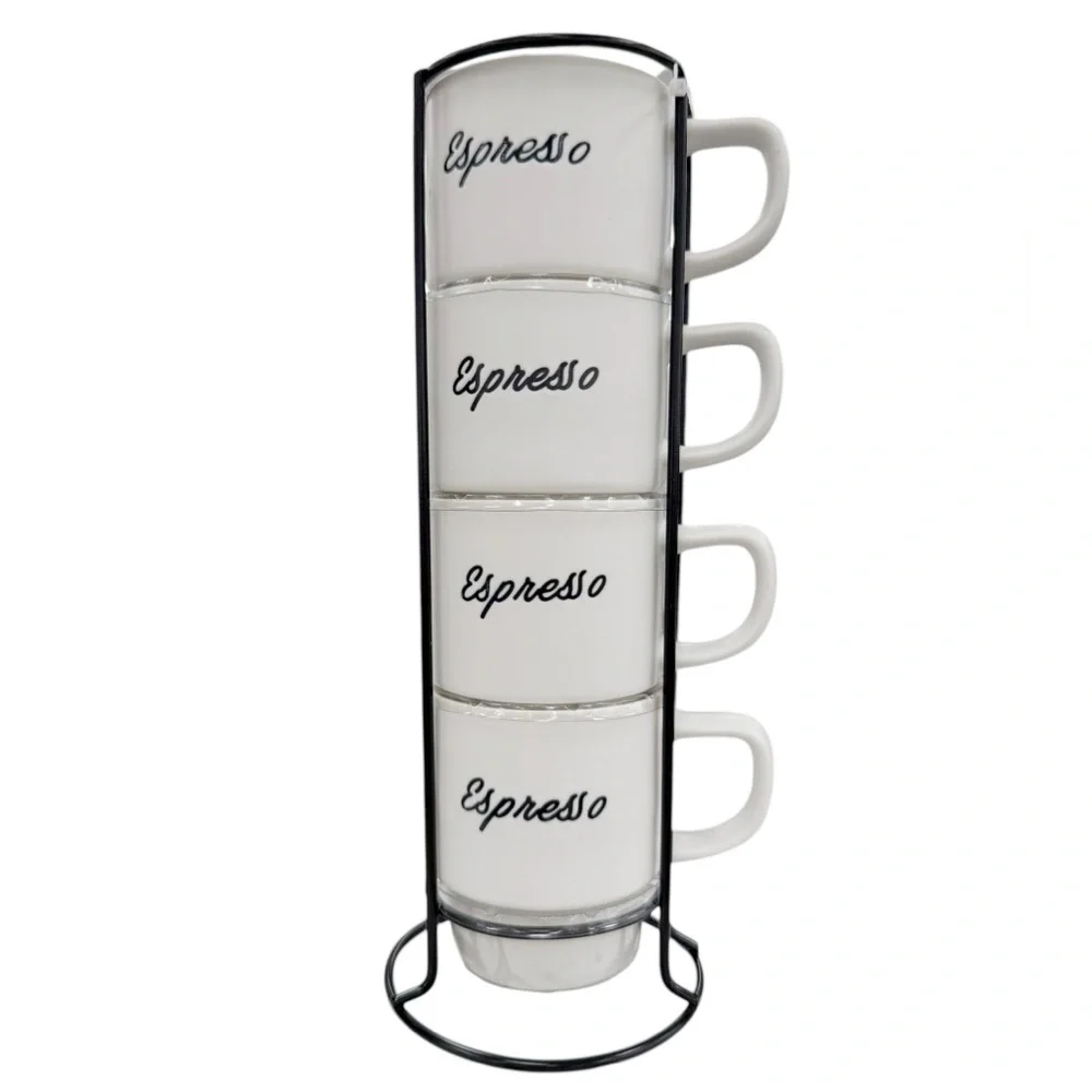 NWT Espresso Stackable White ceramic Mugs Set includes the stand - Picture 2 of 5